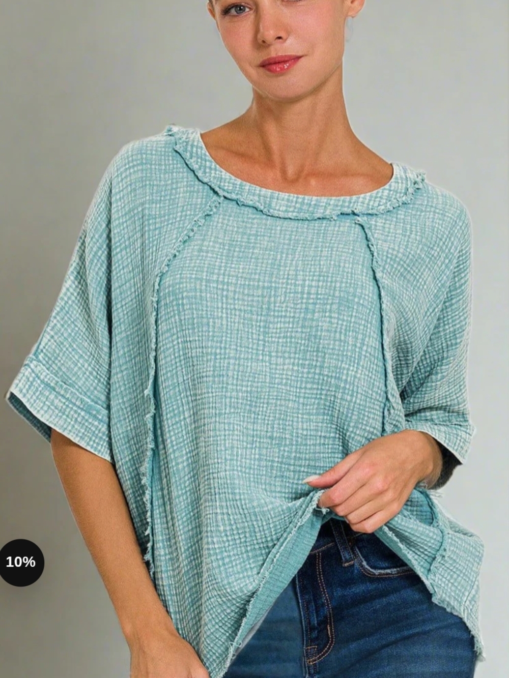 Zenana Outfitters Women's Double Gauze Top In Dusty Teal
